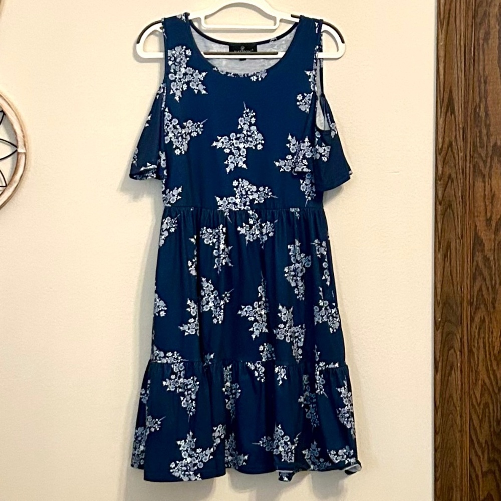 YATHON Women’s Cold Shoulder Navy Dress, Size Medium